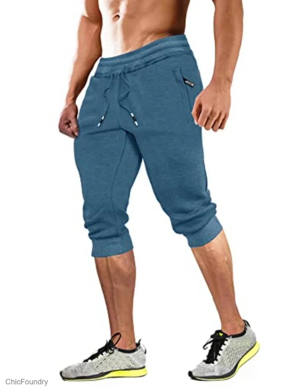 Men's Cotton Blend Joggers 3/4 Capri Shorts with Zipper Pockets